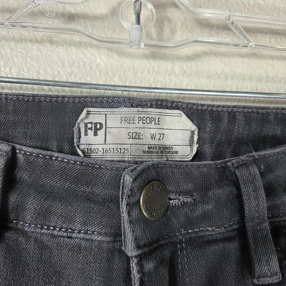 Free People Charcoal Gray Cropped Kick Flare Jeans 27 Raw Hem Stretch